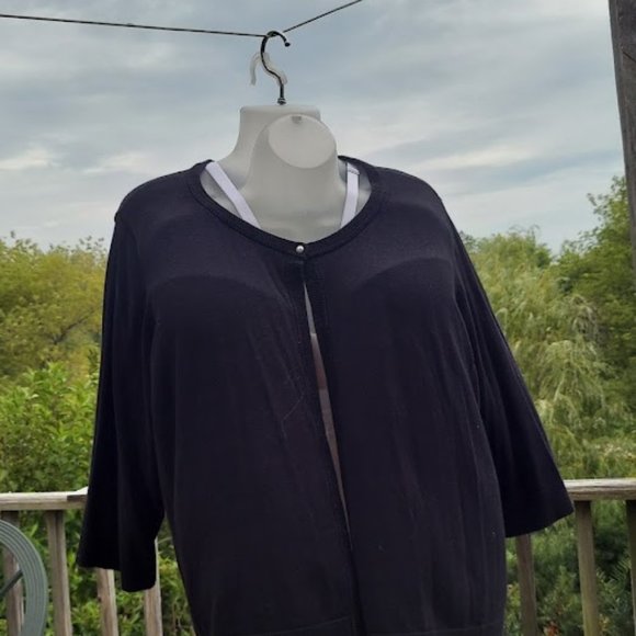 Meera Lane Womens Plus Size 5X Cardigan Single Pearl Button Black Cotton Blend - Picture 3 of 11